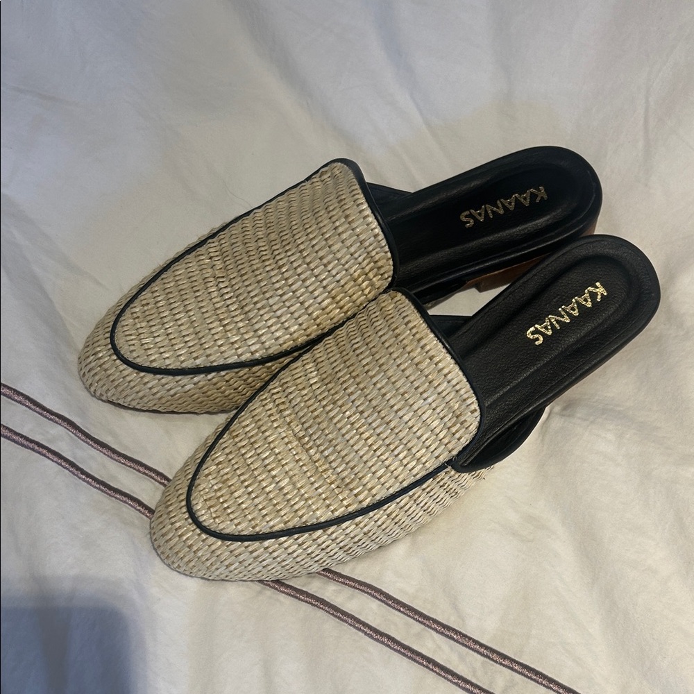 Kaanas Black and Cream Woven Mules from Anthropology